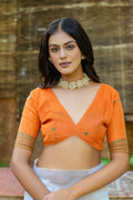 Orange Muga Cotton Saree With Blouse Piece