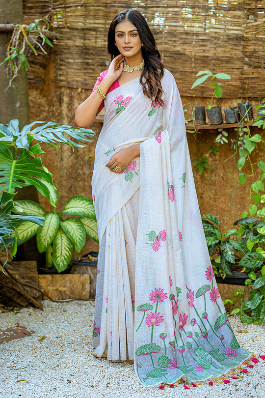 Pink Muga Cotton Saree With Blouse Piece