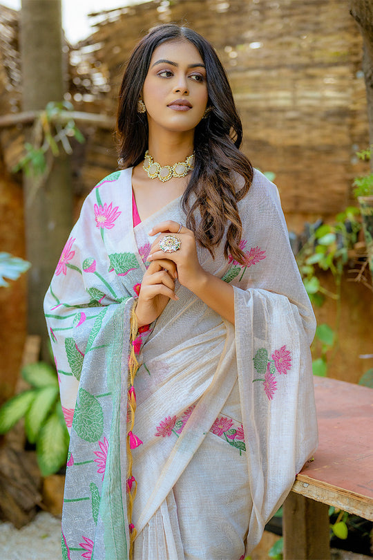 Pink Muga Cotton Saree With Blouse Piece