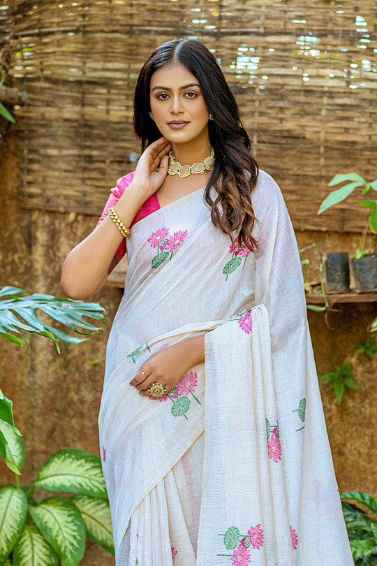 Pink Muga Cotton Saree With Blouse Piece