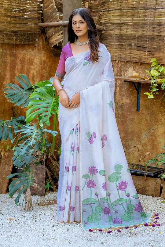 Violet Muga Cotton Saree With Blouse Piece