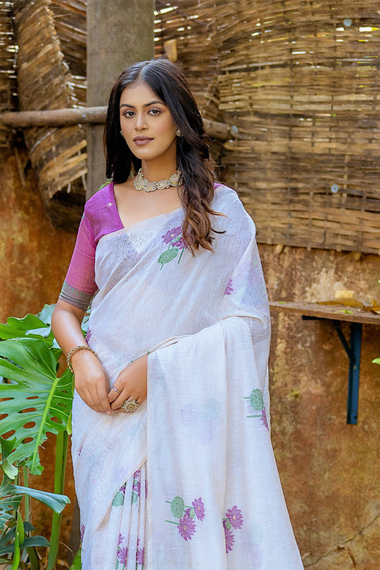 Violet Muga Cotton Saree With Blouse Piece