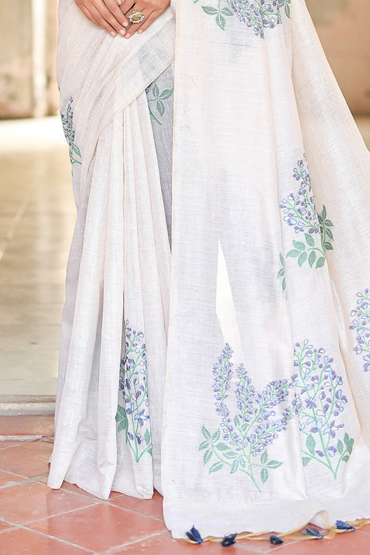 Blue Muga Cotton Saree With Blouse Piece