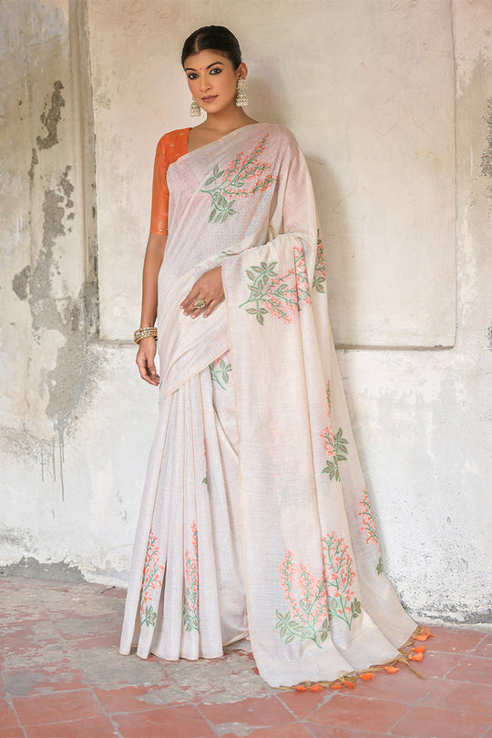 Orange Muga Cotton Saree With Blouse Piece
