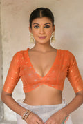 Orange Muga Cotton Saree With Blouse Piece