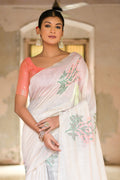 Peach Muga Cotton Saree With Blouse Piece