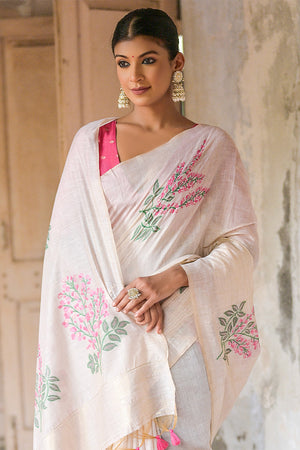 Pink Muga Cotton Saree With Blouse Piece