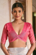 Pink Muga Cotton Saree With Blouse Piece