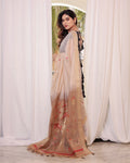 Chiku & Khakhi Premium Soft Muga Cotton Saree With Classic Colorful Resham Weaving Pallu And Traditional Zari Weaving Border And All Over Resham Weaving Butties And Fancy Tassels With Contrast Blouse Piece