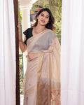 Chiku & Khakhi Premium Soft Muga Cotton Saree With Classic Colorful Resham Weaving Pallu And Traditional Zari Weaving Border And All Over Resham Weaving Butties And Fancy Tassels With Contrast Blouse Piece