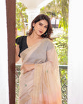 Off White & Peach Premium Soft Muga Cotton Saree With Classic Colorful Resham Weaving Pallu And Traditional Zari Weaving Border And All Over Resham Weaving Butties And Fancy Tassels With Contrast Blouse Piece