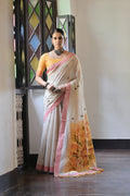 Muga Cotton Saree Featuring Beautiful Kalamkari Thread Weaving