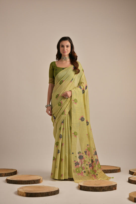 Muga Cotton Saree Featuring Beautiful Floral Thread Weaving