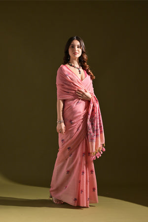 Muga Cotton Saree Featuring Beautiful Floral Thread Weaving