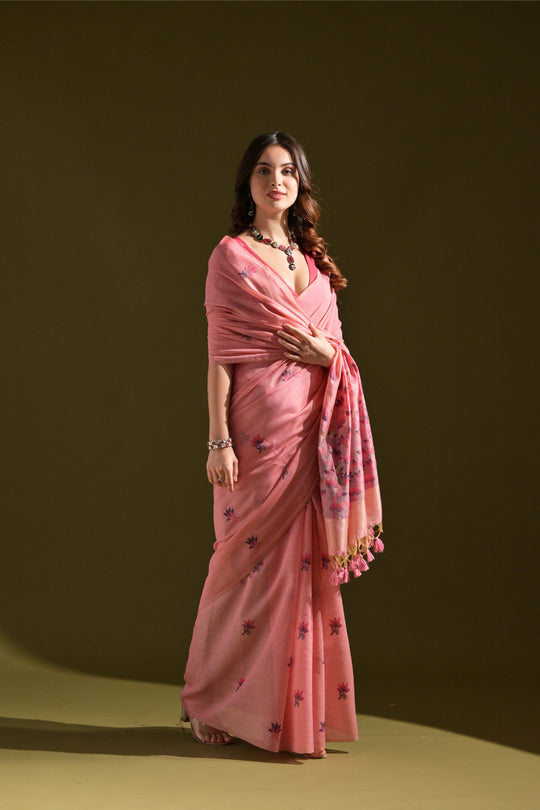 Muga Cotton Saree Featuring Beautiful Floral Thread Weaving