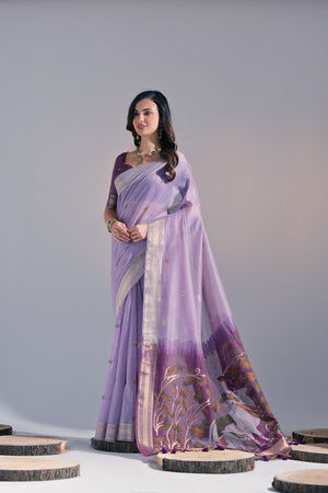 Muga Cotton Saree Featuring Beautiful Thread Weaving