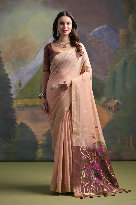 Muga Cotton Saree Featuring Beautiful Thread Weaving