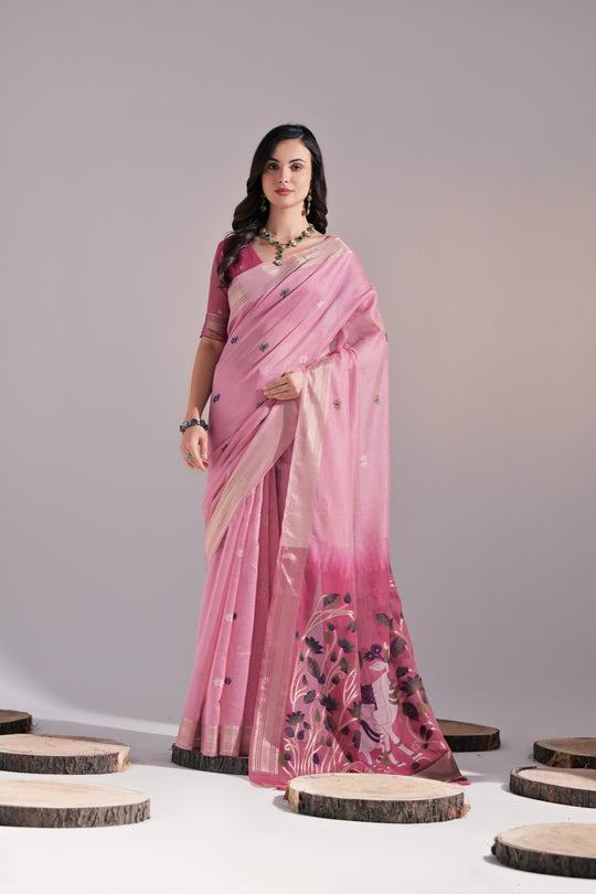 Muga Cotton Saree Featuring Beautiful Thread Weaving
