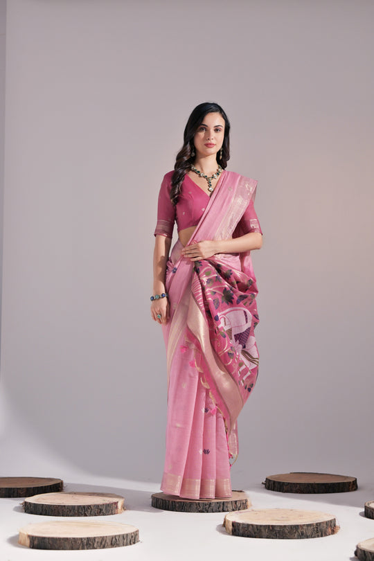 Muga Cotton Saree Featuring Beautiful Thread Weaving