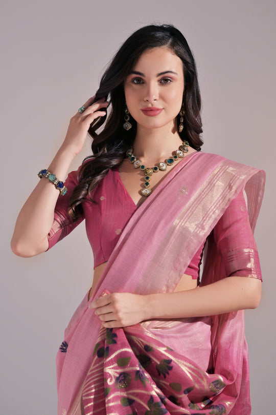 Muga Cotton Saree Featuring Beautiful Thread Weaving