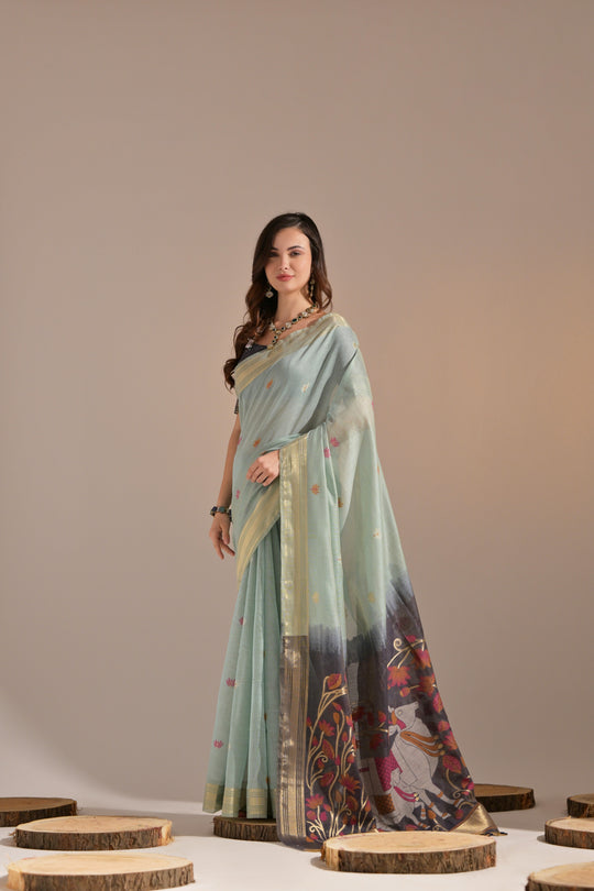 Muga Cotton Saree Featuring Beautiful Thread Weaving