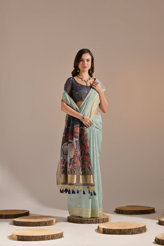 Muga Cotton Saree Featuring Beautiful Thread Weaving