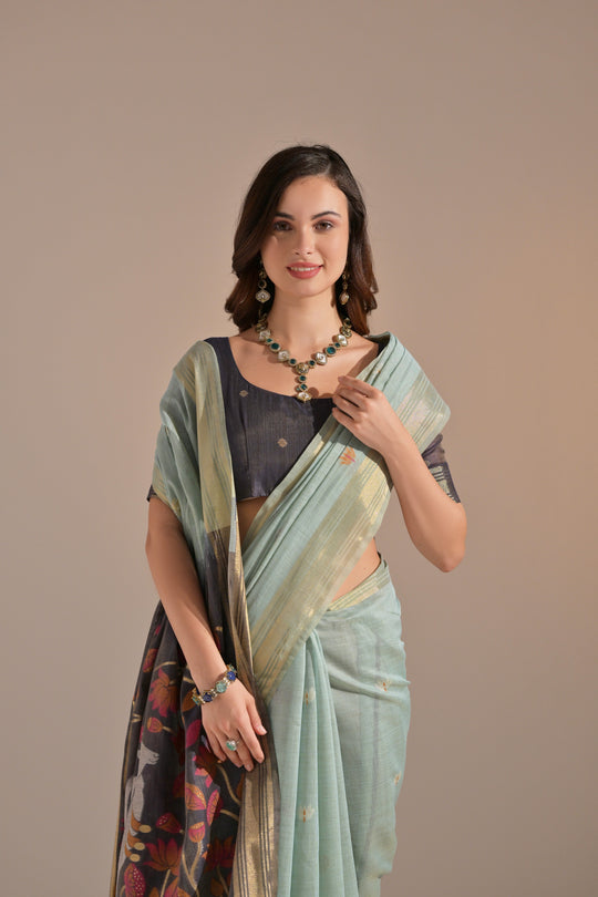 Muga Cotton Saree Featuring Beautiful Thread Weaving