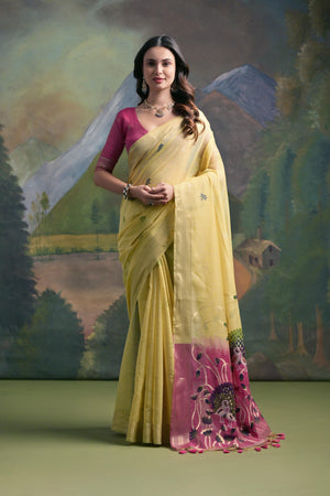 Muga Cotton Saree Featuring Beautiful Thread Weaving
