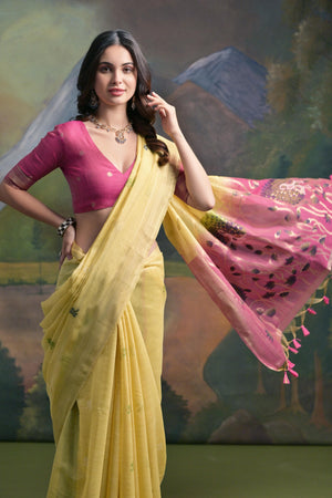 Muga Cotton Saree Featuring Beautiful Thread Weaving