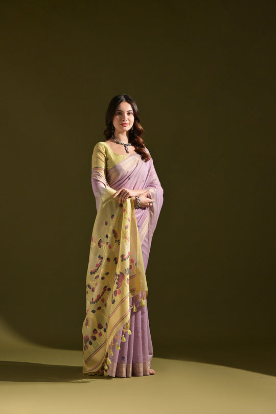 Muga Cotton Saree Featuring Beautiful Thread Weaving