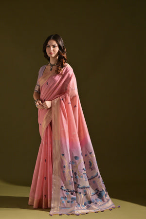 Muga Cotton Saree Featuring Beautiful Thread Weaving