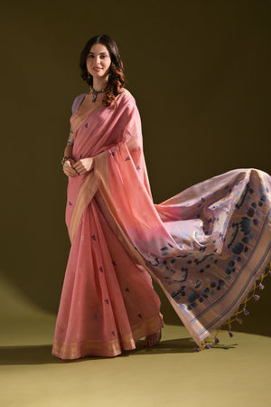 Muga Cotton Saree Featuring Beautiful Thread Weaving