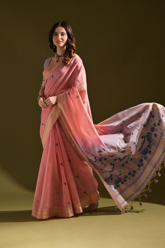 Muga Cotton Saree Featuring Beautiful Thread Weaving