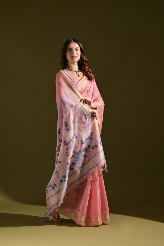 Muga Cotton Saree Featuring Beautiful Thread Weaving