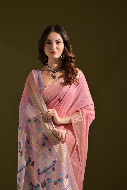 Muga Cotton Saree Featuring Beautiful Thread Weaving