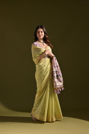 Muga Cotton Saree Featuring Beautiful Thread Weaving