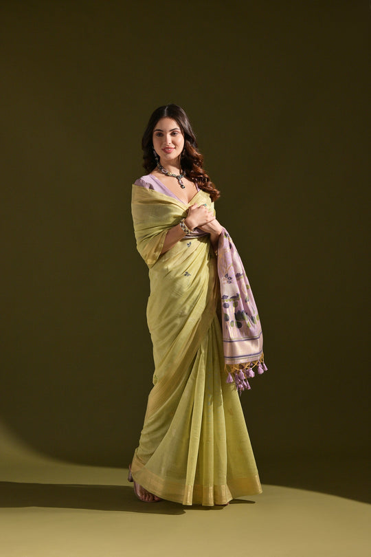 Muga Cotton Saree Featuring Beautiful Thread Weaving
