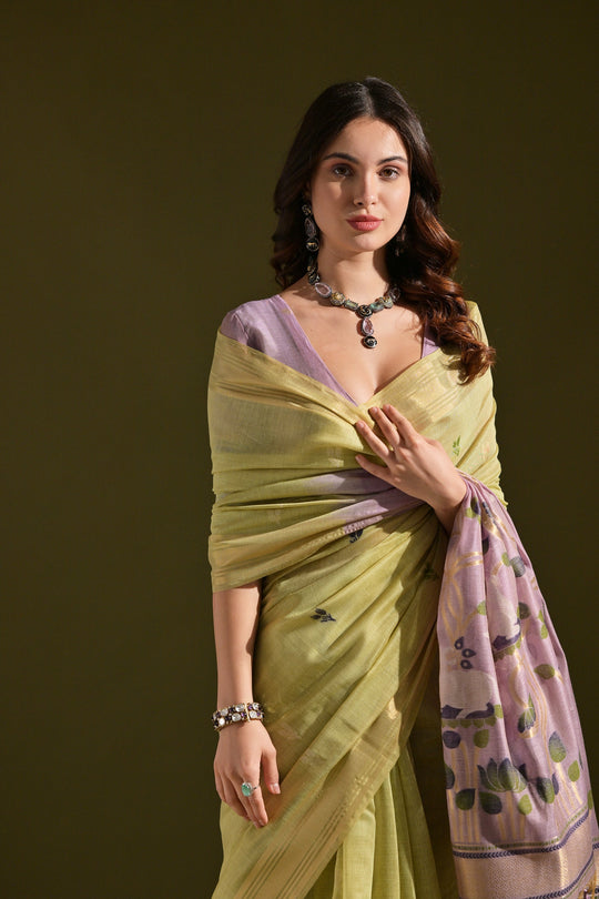 Muga Cotton Saree Featuring Beautiful Thread Weaving