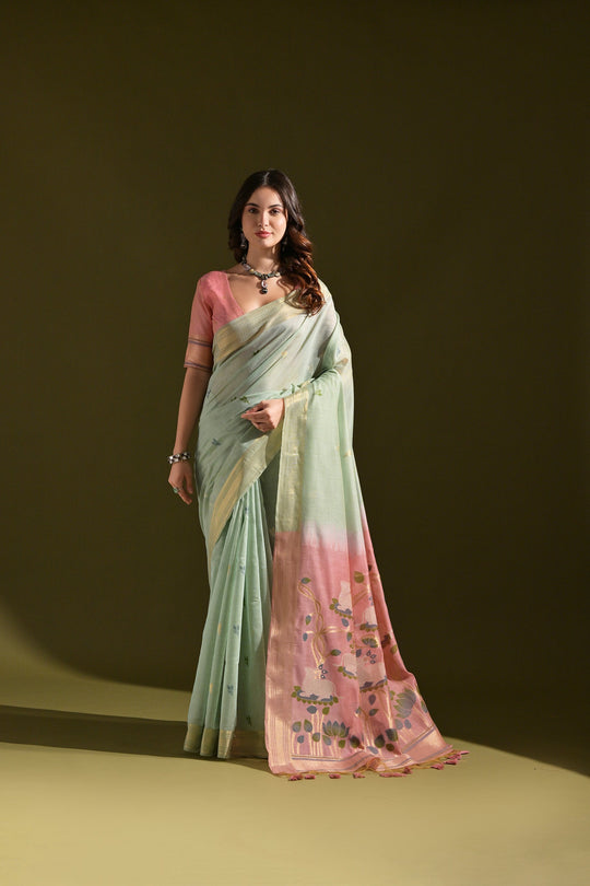 Muga Cotton Saree Featuring Beautiful Thread Weaving