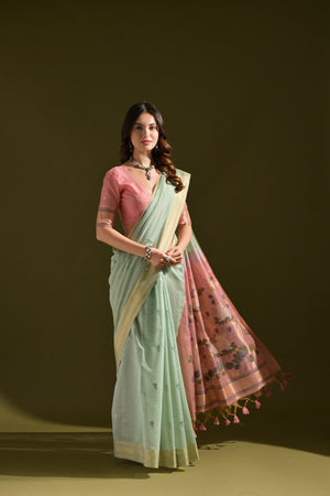 Muga Cotton Saree Featuring Beautiful Thread Weaving