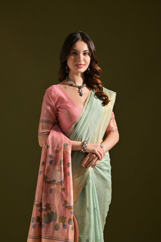 Muga Cotton Saree Featuring Beautiful Thread Weaving