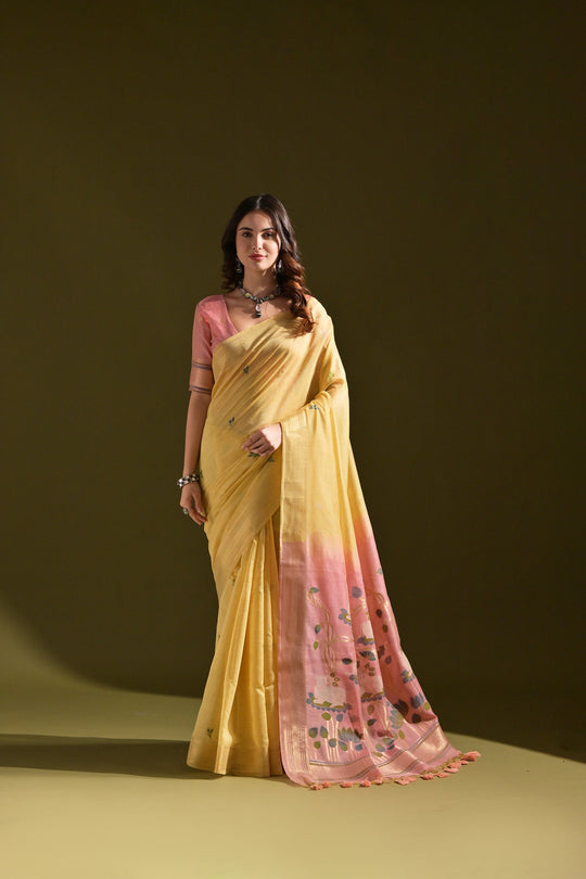 Muga Cotton Saree Featuring Beautiful Thread Weaving