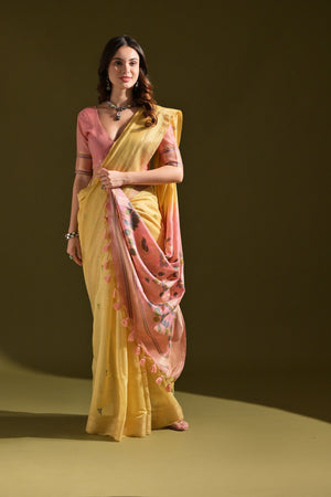 Muga Cotton Saree Featuring Beautiful Thread Weaving