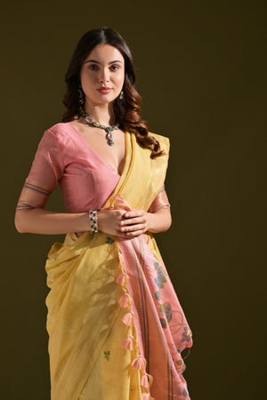 Muga Cotton Saree Featuring Beautiful Thread Weaving