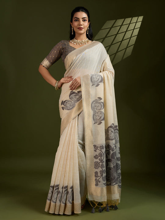 Muga Cotton Saree Featuring Beautiful Checks Thread Weaving
