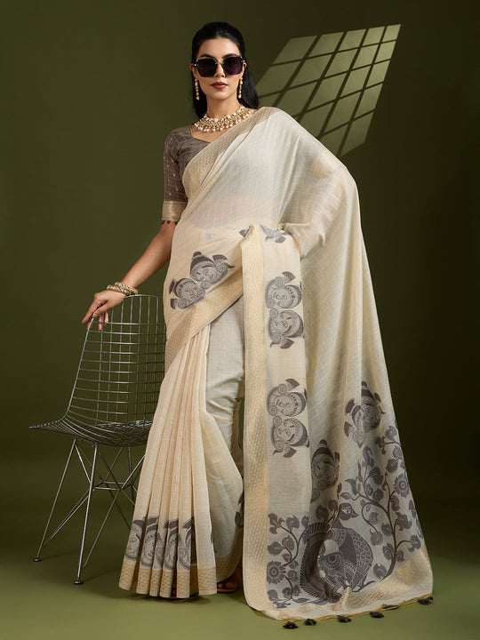 Muga Cotton Saree Featuring Beautiful Checks Thread Weaving