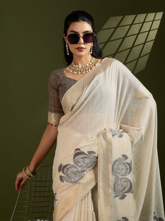 Muga Cotton Saree Featuring Beautiful Checks Thread Weaving