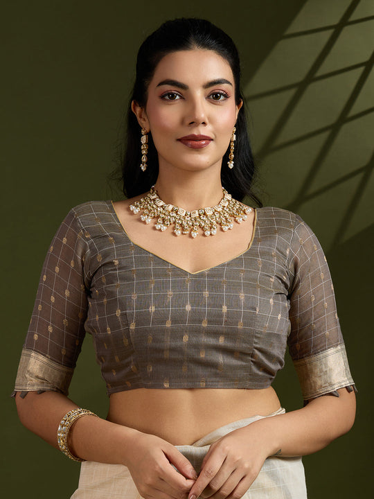 Muga Cotton Saree Featuring Beautiful Checks Thread Weaving