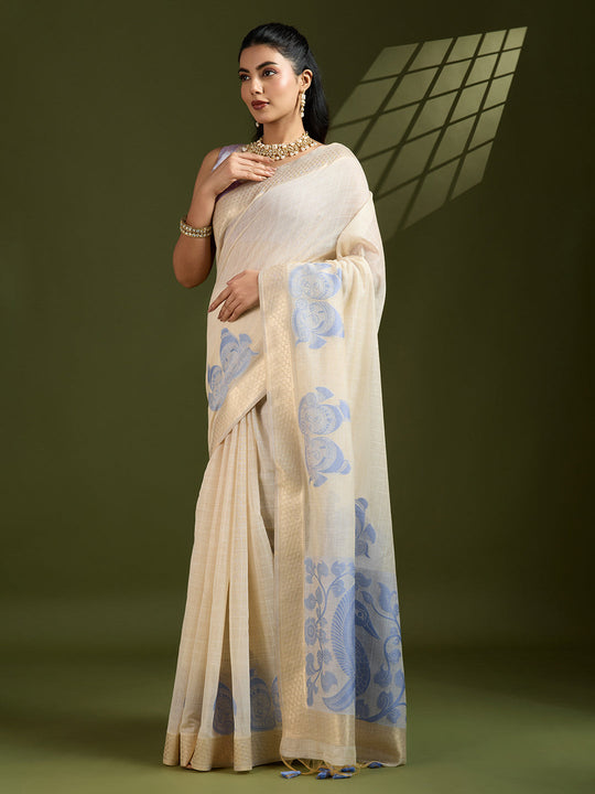 Muga Cotton Saree Featuring Beautiful Checks Thread Weaving