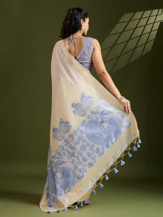 Muga Cotton Saree Featuring Beautiful Checks Thread Weaving